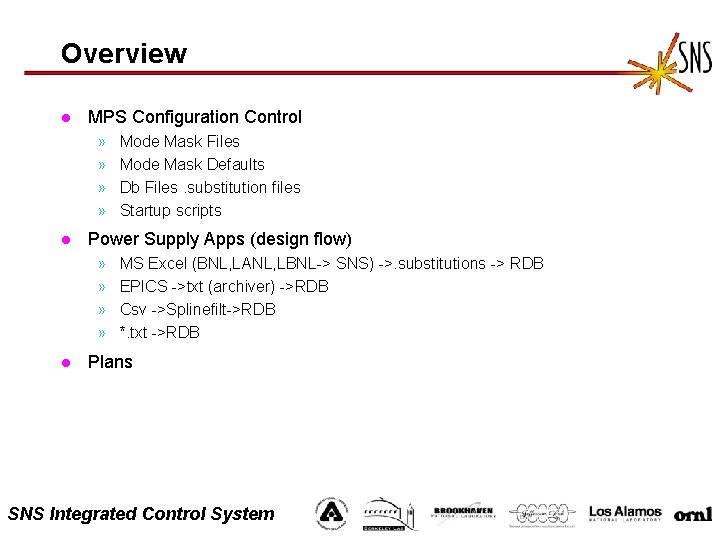 Overview l MPS Configuration Control » » l Power Supply Apps (design flow) »