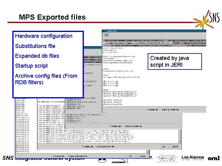 MPS Exported files Hardware configuration Substitutions file Expanded db files Startup script Archive config