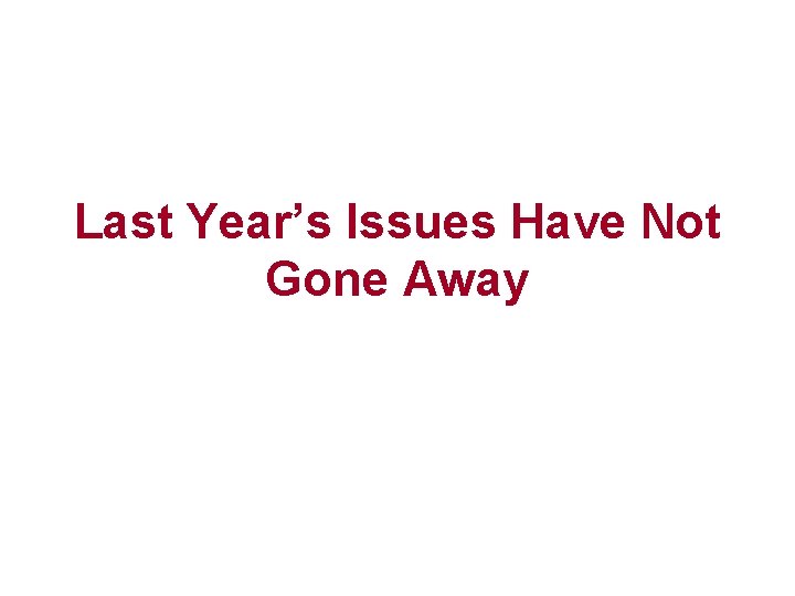 Last Year’s Issues Have Not Gone Away 