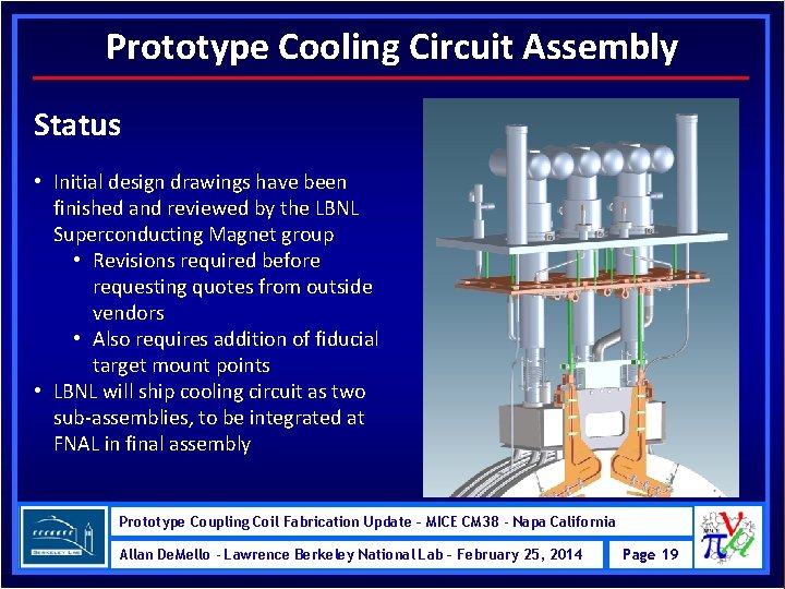Prototype Cooling Circuit Assembly Status • Initial design drawings have been finished and reviewed