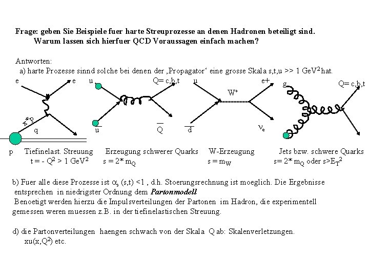 Frage: geben Sie Beispiele fuer harte Streuprozesse an denen Hadronen beteiligt sind. Warum lassen
