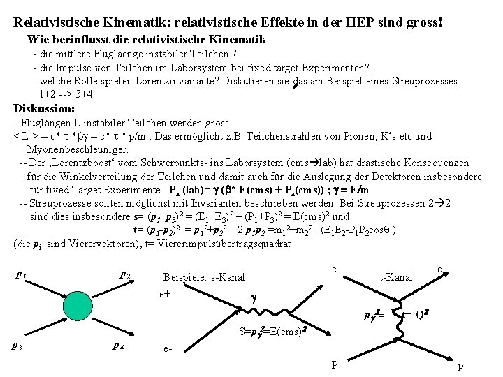 Relativistische Kinematik: relativistische Effekte in der HEP sind gross! Wie beeinflusst die relativistische Kinematik