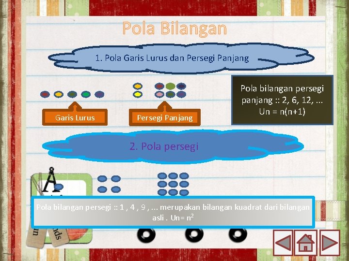 Pola Bilangan 1. Pola Garis Lurus dan Persegi Panjang Garis Lurus Persegi Panjang Pola