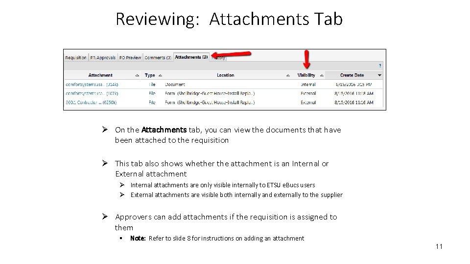 Reviewing: Attachments Tab Ø On the Attachments tab, you can view the documents that
