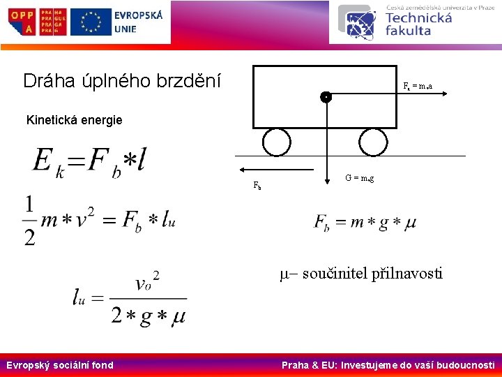 Dráha úplného brzdění Fa = m*a Kinetická energie Fb G = m* g m-