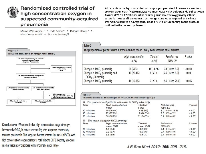 All patients in the high concentration oxygen group received 8 L/min via a medium