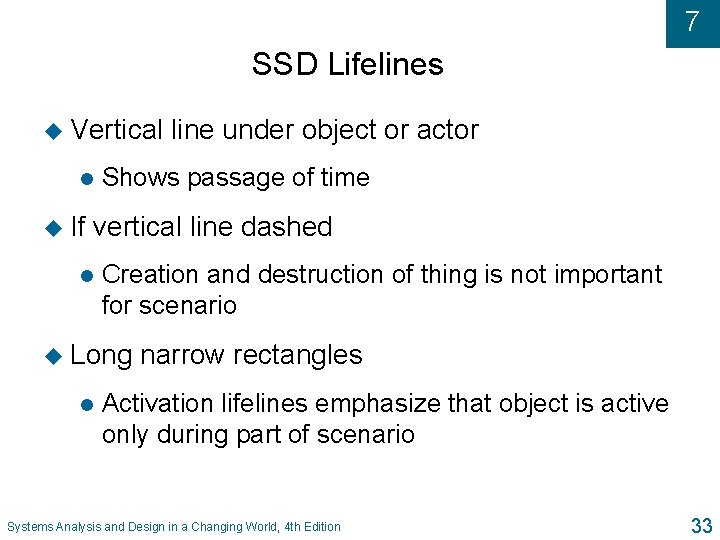 7 SSD Lifelines u Vertical l u If line under object or actor Shows 7 SSD Lifelines u Vertical l u If line under object or actor Shows