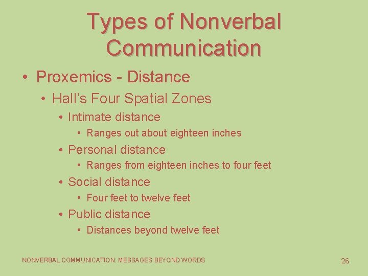 Types of Nonverbal Communication • Proxemics - Distance • Hall’s Four Spatial Zones • Types of Nonverbal Communication • Proxemics - Distance • Hall’s Four Spatial Zones •