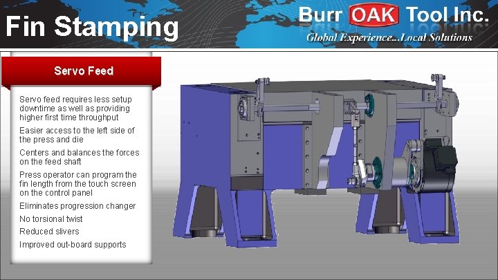 Fin Stamping Servo Feed Servo feed requires less setup downtime as well as providing