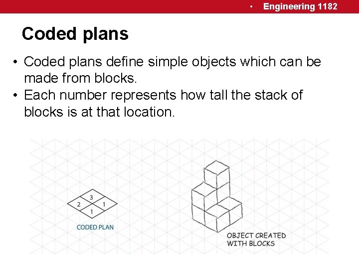  • Engineering 1182 Coded plans • Coded plans define simple objects which can