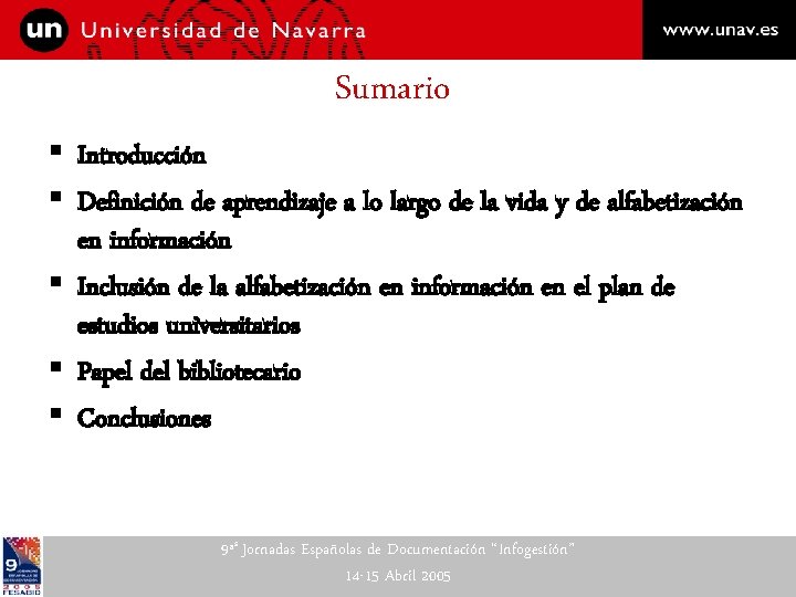 Sumario § Introducción § Definición de aprendizaje a lo largo de la vida y