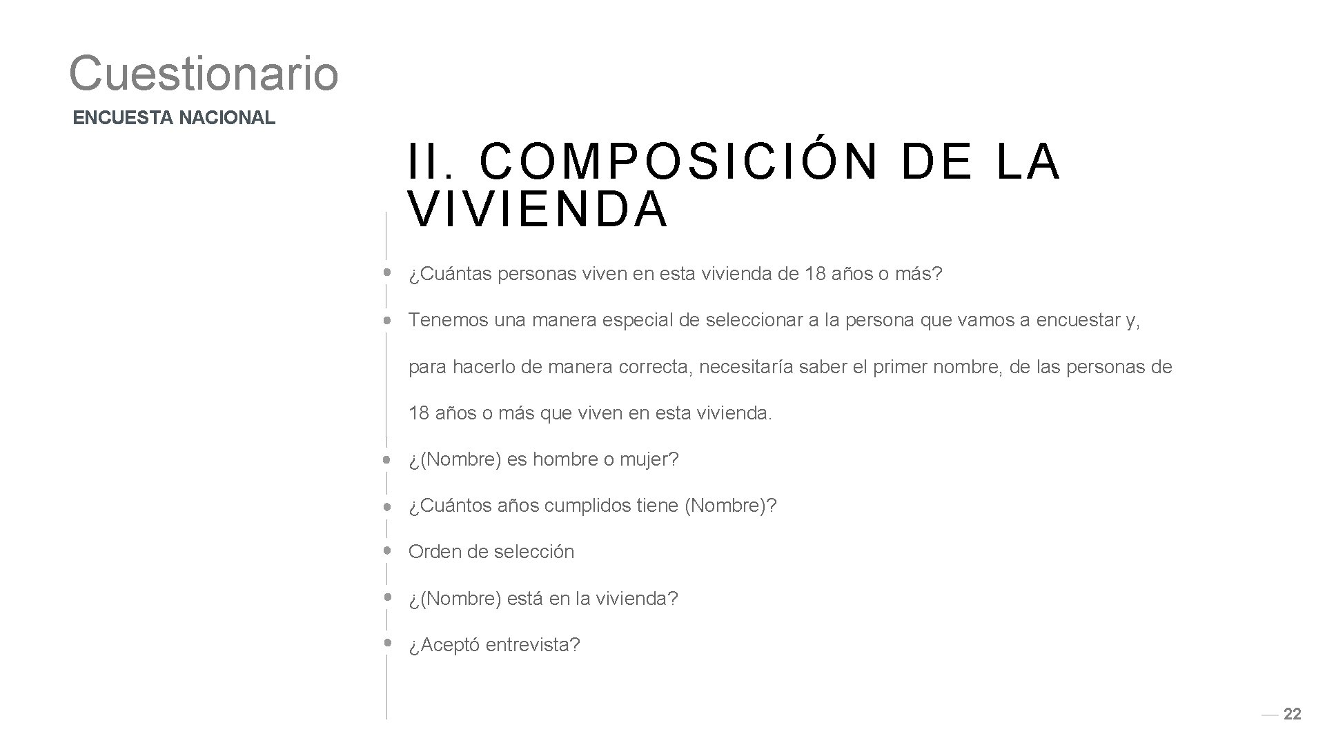 Cuestionario ENCUESTA NACIONAL II. COMPOSICIÓN DE LA VIVIENDA ¿Cuántas personas viven en esta vivienda