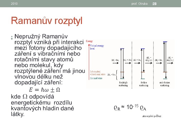 2010 prof. Otruba 28 Ramanův rozptyl • ϱR ≈ 10 -15 ϱA absorpční průřez