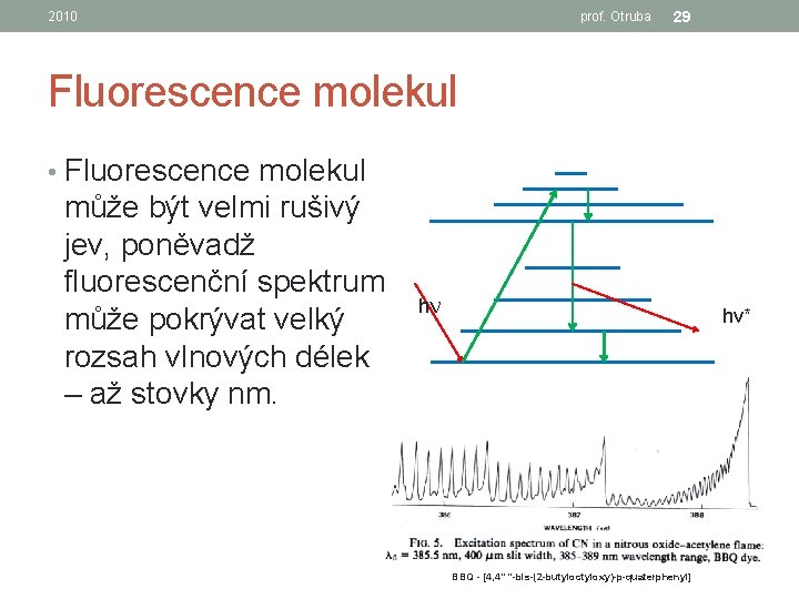 2010 prof. Otruba 29 Fluorescence molekul • Fluorescence molekul může být velmi rušivý jev,