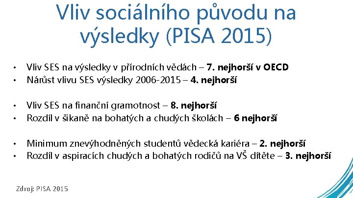 Vliv sociálního původu na výsledky (PISA 2015) • • Vliv SES na výsledky v