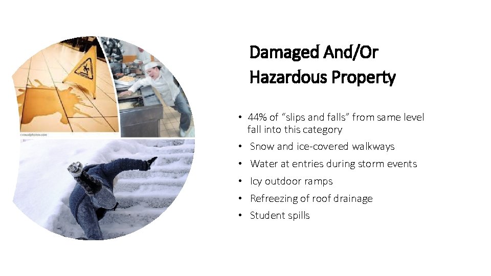 Damaged And/Or Hazardous Property • 44% of “slips and falls” from same level fall
