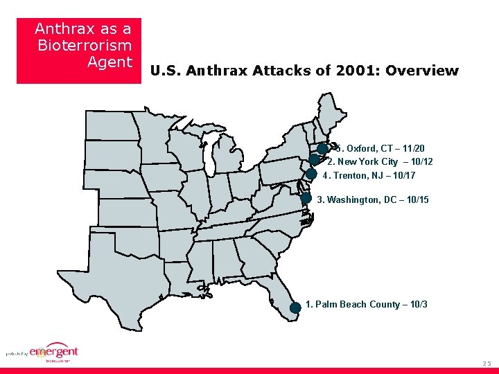 Anthrax as a Bioterrorism Agent U. S. Anthrax Attacks of 2001: Overview 5. Oxford,
