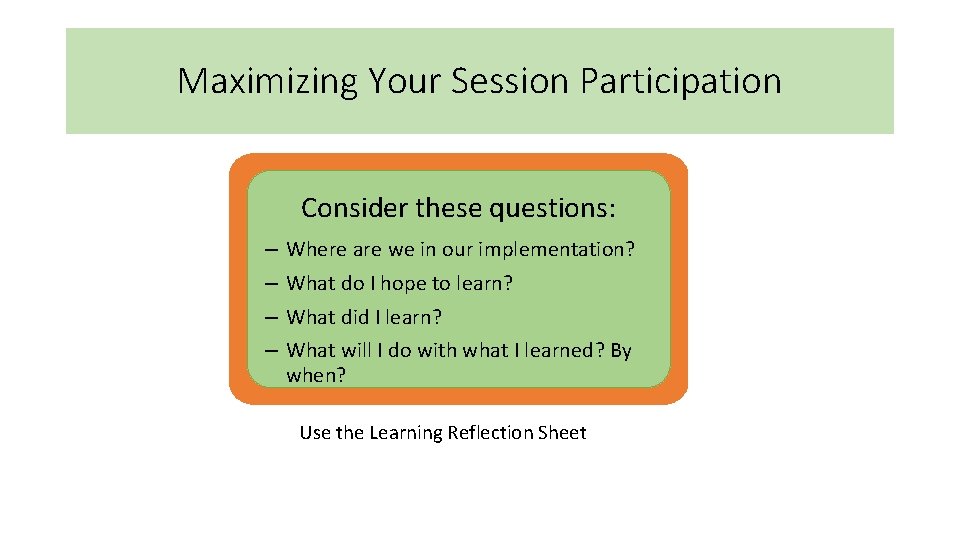 Maximizing Your Session Participation Consider these questions: – – Where are we in our Maximizing Your Session Participation Consider these questions: – – Where are we in our
