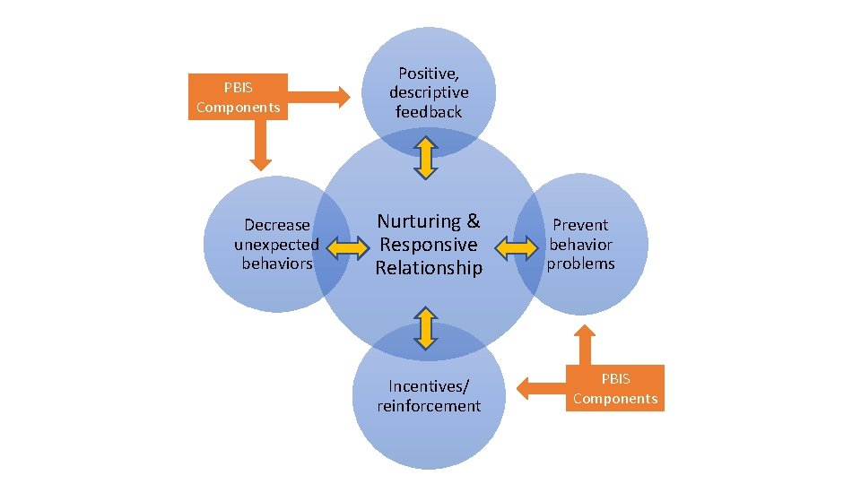 PBIS Components Decrease unexpected behaviors Positive, descriptive feedback Nurturing & Responsive Relationship Incentives/ reinforcement PBIS Components Decrease unexpected behaviors Positive, descriptive feedback Nurturing & Responsive Relationship Incentives/ reinforcement