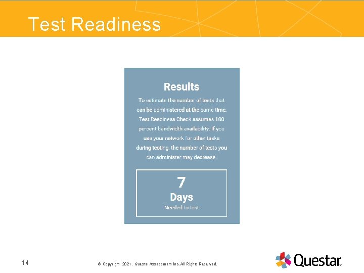 Test Readiness PRESENTATION TITLE 14 Copyright 2021. Questar Assessment Inc. All Rights Reserved. 25©September