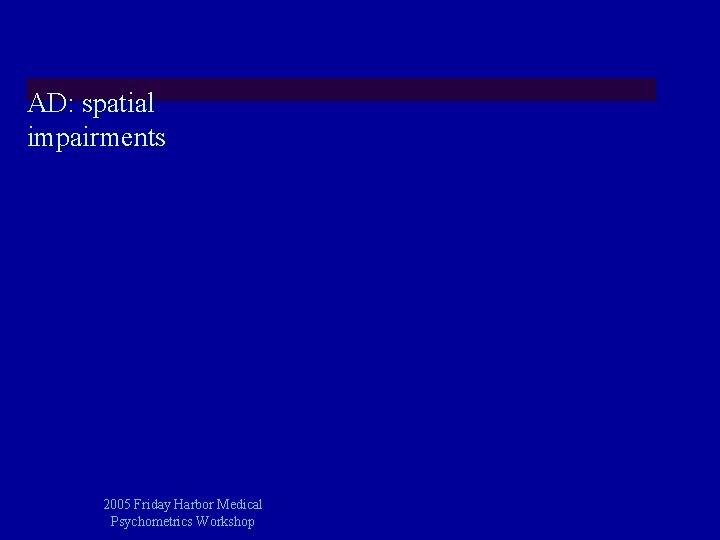 AD: spatial impairments 2005 Friday Harbor Medical Psychometrics Workshop 
