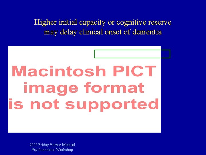 Higher initial capacity or cognitive reserve may delay clinical onset of dementia functional impairment