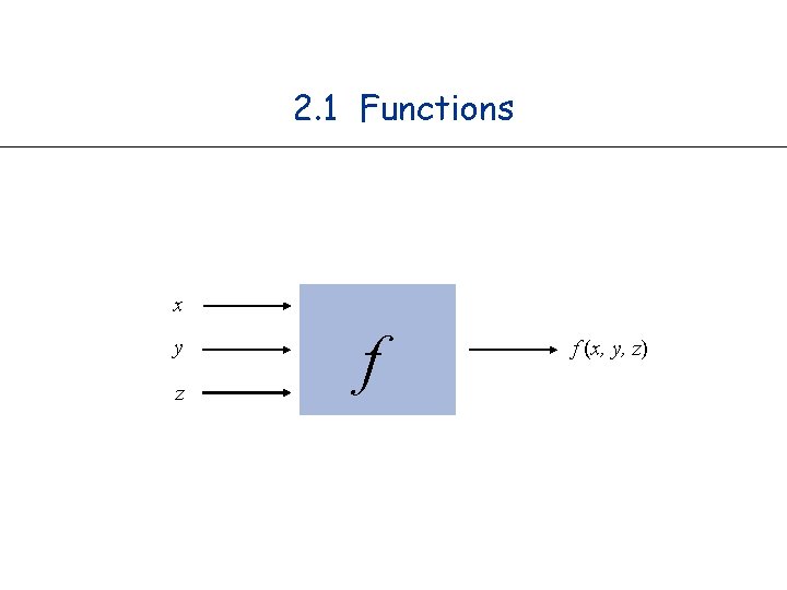 2. 1 Functions x y z f f (x, y, z) 
