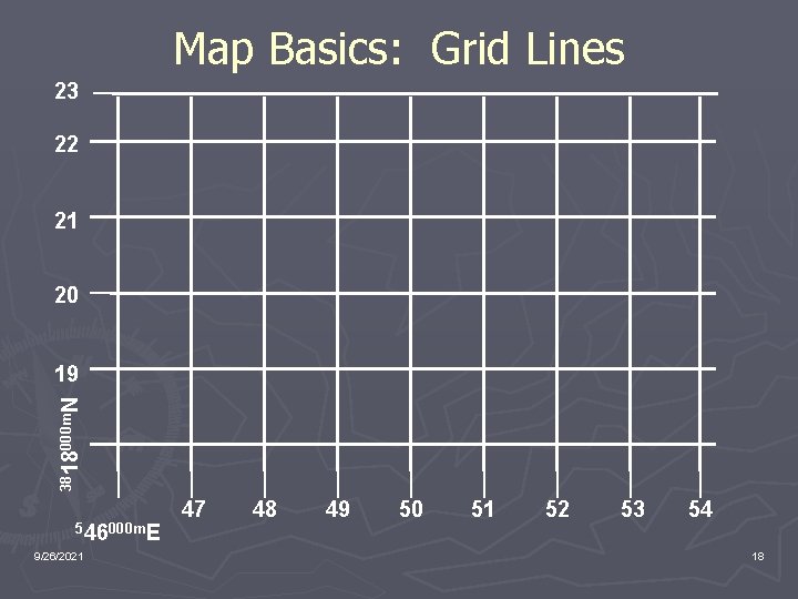 Map Basics: Grid Lines 23 22 21 20 3818000 m. N 19 546000 m.
