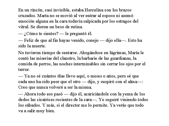 En un rincón, casi invisible, estaba Herculina con los brazos cruzados. María no se