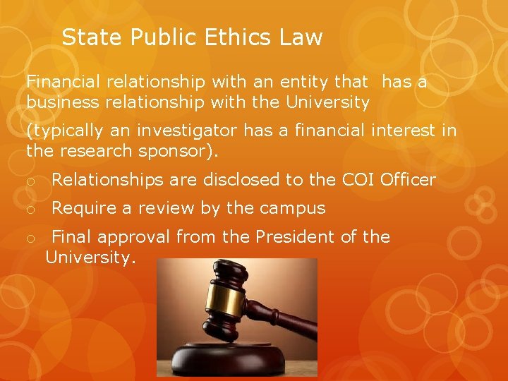 State Public Ethics Law Financial relationship with an entity that has a business relationship