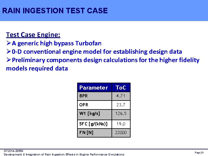 RAIN INGESTION TEST CASE Test Case Engine: ØA generic high bypass Turbofan Ø 0