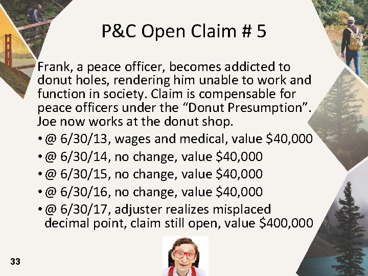 P&C Open Claim # 5 Frank, a peace officer, becomes addicted to donut holes,