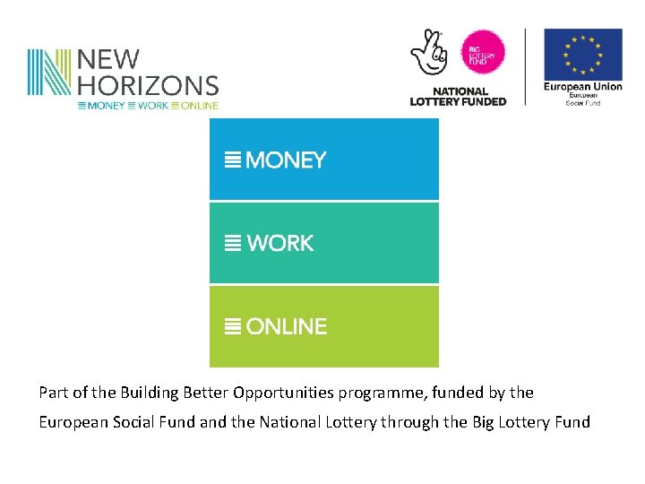 New Horizons Part of the Building Better Opportunities programme, funded by the European Social