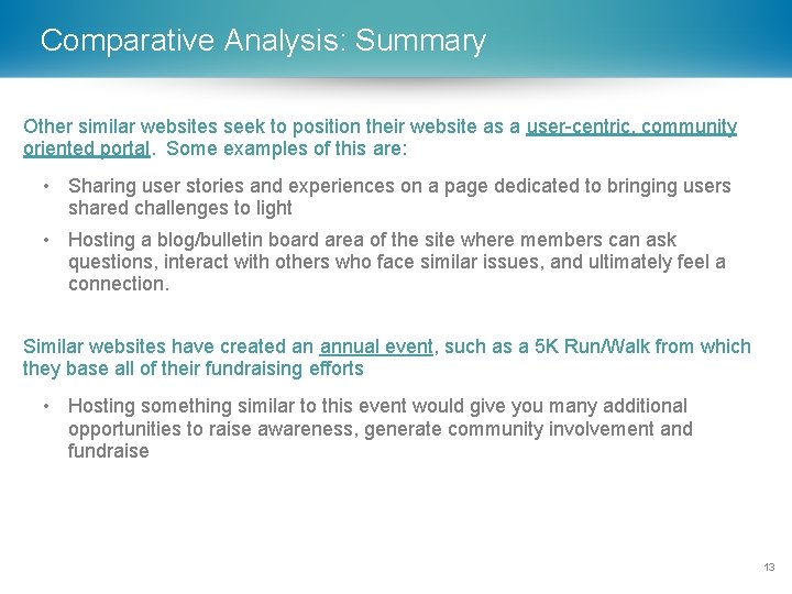 Comparative Analysis: Summary Other similar websites seek to position their website as a user-centric,