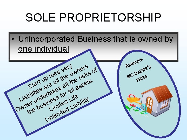 SOLE PROPRIETORSHIP • Unincorporated Business that is owned by one individual y ers r