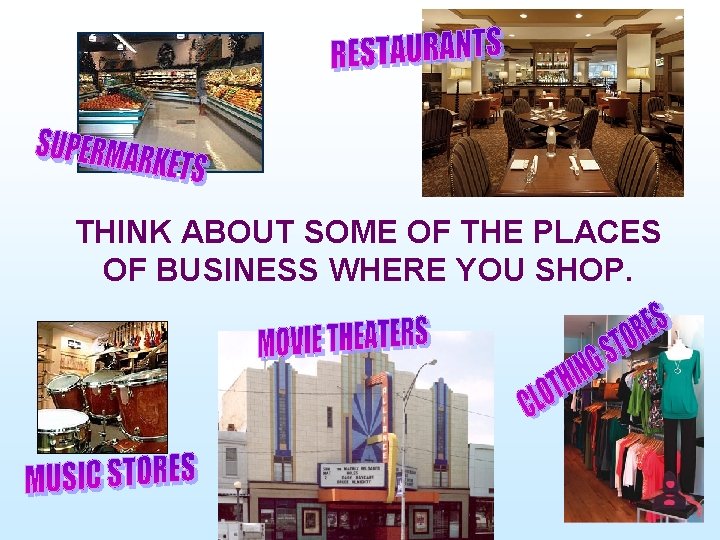 THINK ABOUT SOME OF THE PLACES OF BUSINESS WHERE YOU SHOP. 