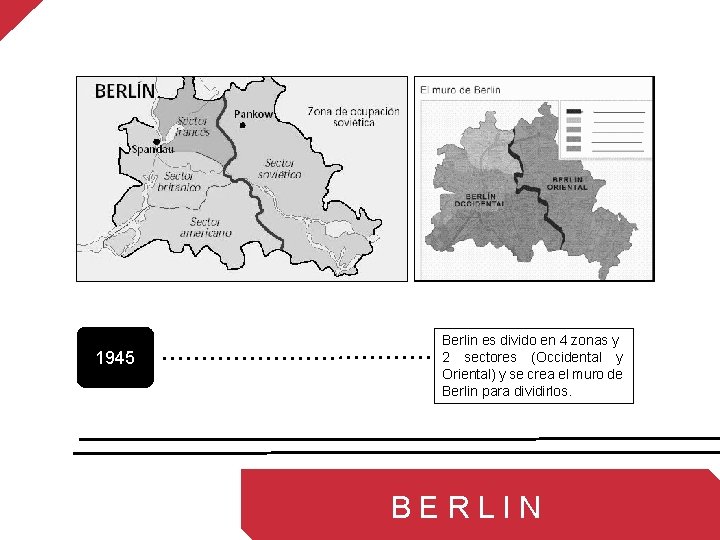 1945 Berlin es divido en 4 zonas y 2 sectores (Occidental y Oriental) y