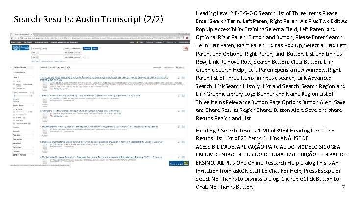 Search Results: Audio Transcript (2/2) Heading Level 2 E-B-S-C-O Search List of Three Items