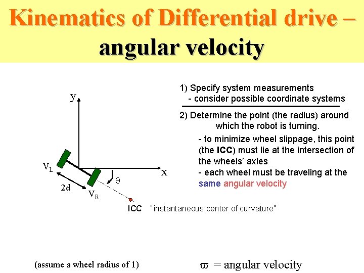 Kinematics of Differential drive – angular velocity 1) Specify system measurements - consider possible