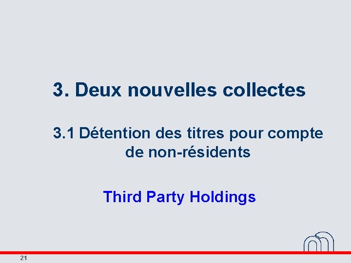 3. Deux nouvelles collectes 3. 1 Détention des titres pour compte de non-résidents Third