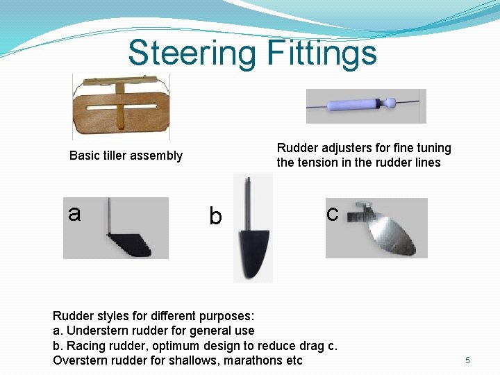 Steering Fittings Rudder adjusters for fine tuning the tension in the rudder lines Basic