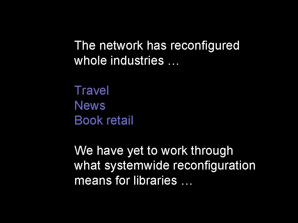 The network has reconfigured whole industries … Travel News Book retail We have yet