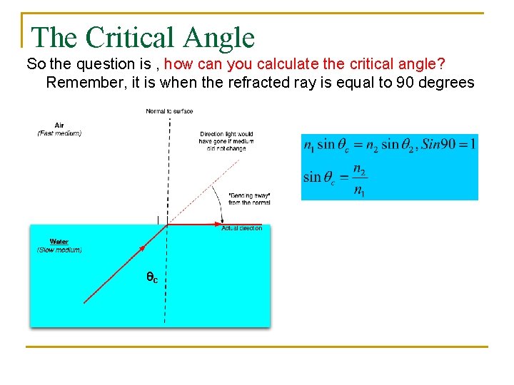 The Critical Angle So the question is , how can you calculate the critical