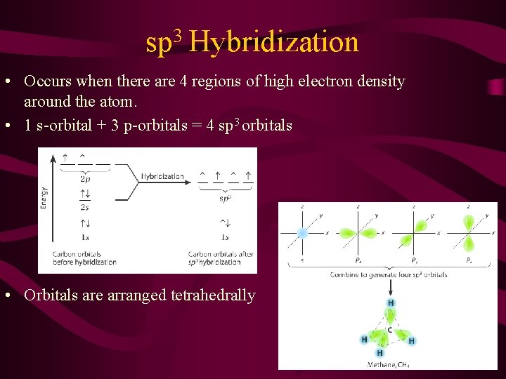 3 sp Hybridization • Occurs when there are 4 regions of high electron density