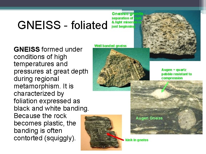 Gneissic granite – GNEISS - foliated GNEISS formed under conditions of high temperatures and