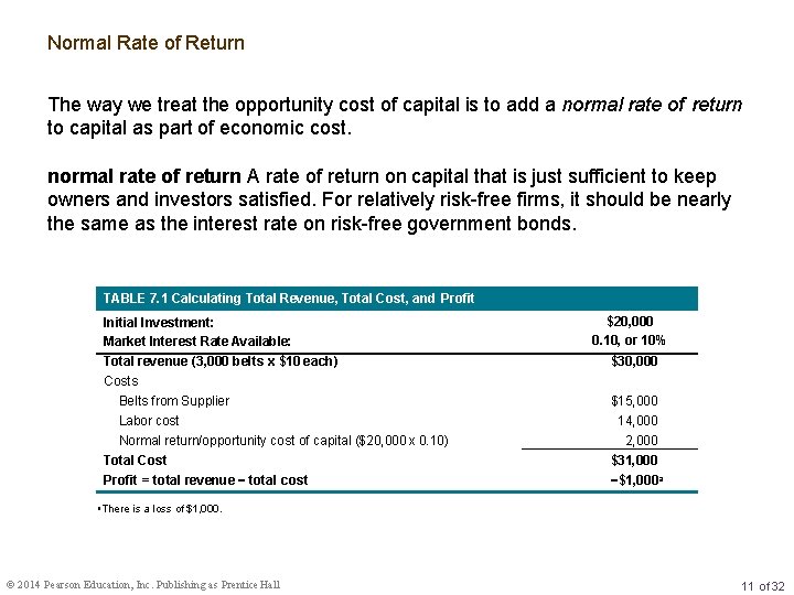 Normal Rate of Return The way we treat the opportunity cost of capital is