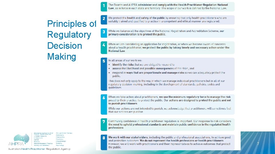 Principles of Regulatory Decision Making 7 