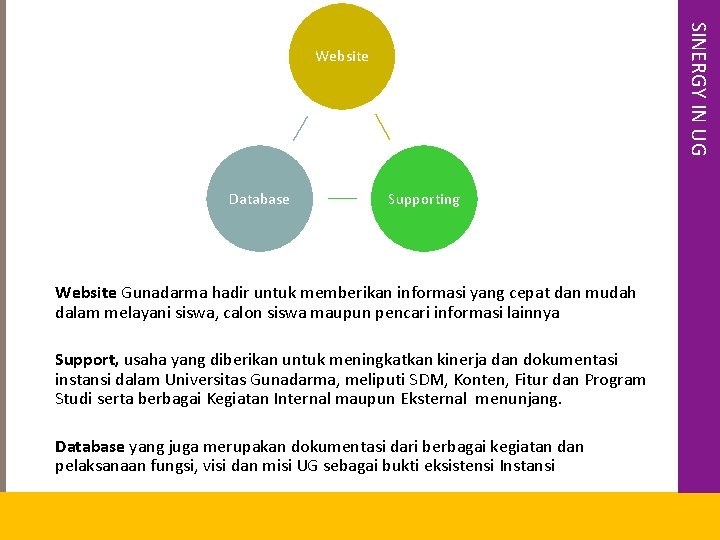 SINERGY IN UG Website Database Supporting Website Gunadarma hadir untuk memberikan informasi yang cepat