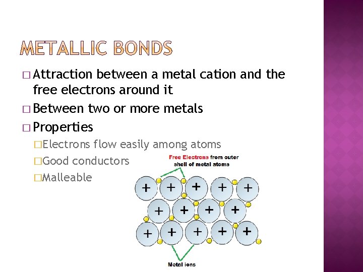 � Attraction between a metal cation and the free electrons around it � Between