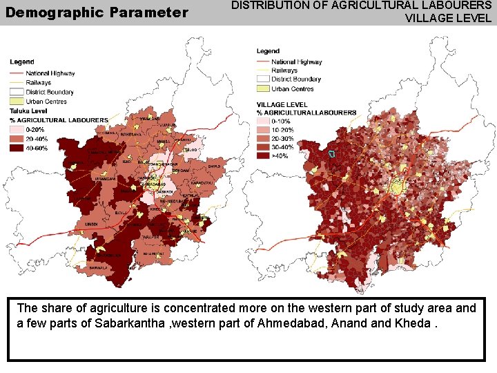 Demographic Parameter DISTRIBUTION OF AGRICULTURAL LABOURERS VILLAGE LEVEL The share of agriculture is concentrated